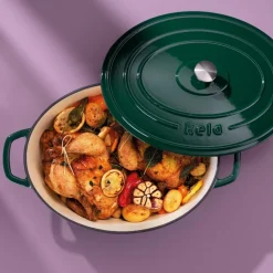 Braadpan Kela Calido Met Deksel Ovaal Emerald Green 36 x 29 cm