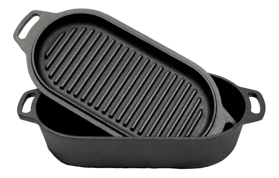 Braadpan Valhal Outdoor Gietijzer met Grill Deksel Ovaal 2 L