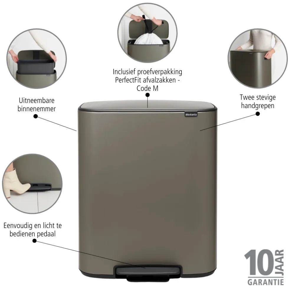 Brabantia Bo Pedaalemmer 60 Liter - Platinum New