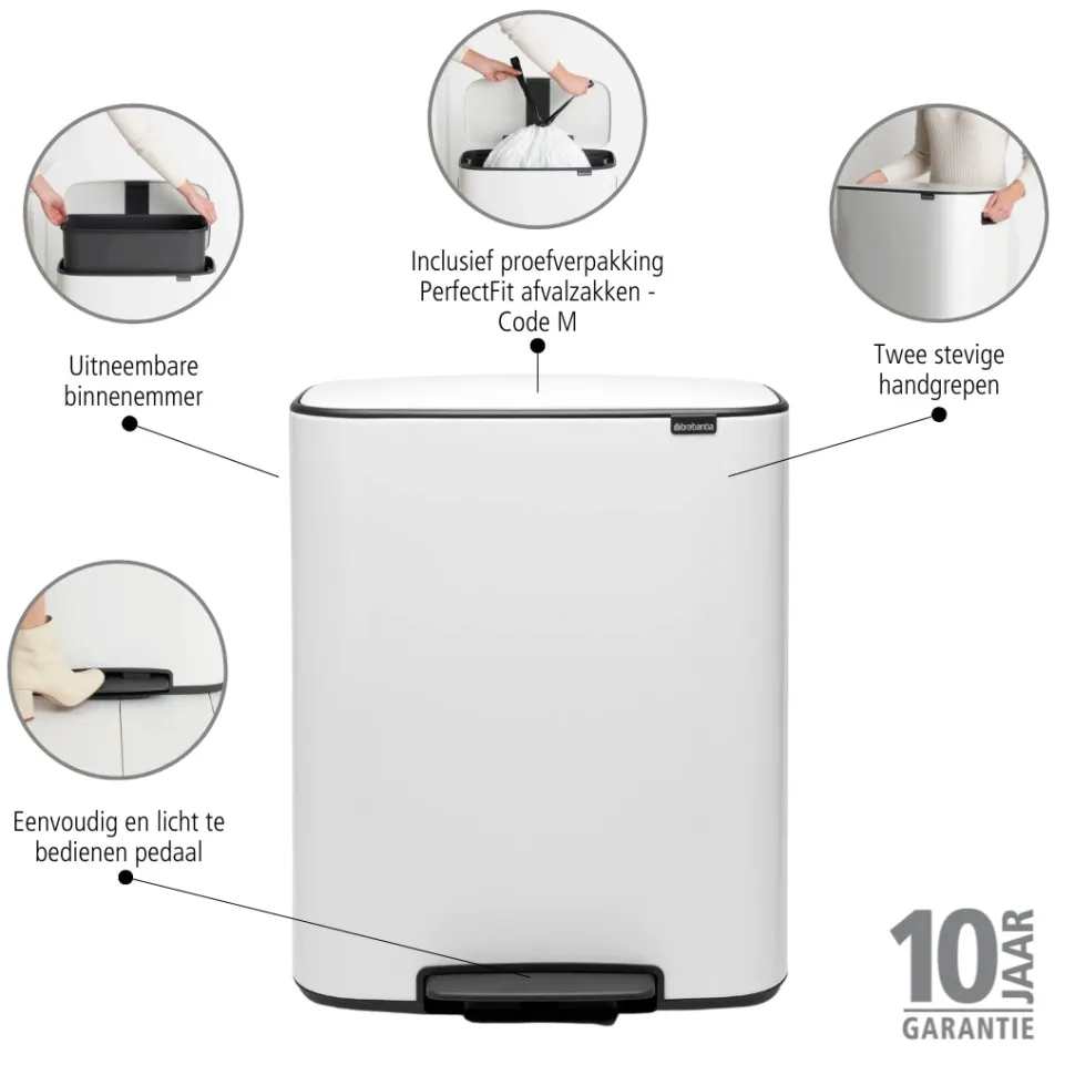 Brabantia Bo Pedaalemmer 60 Liter - White