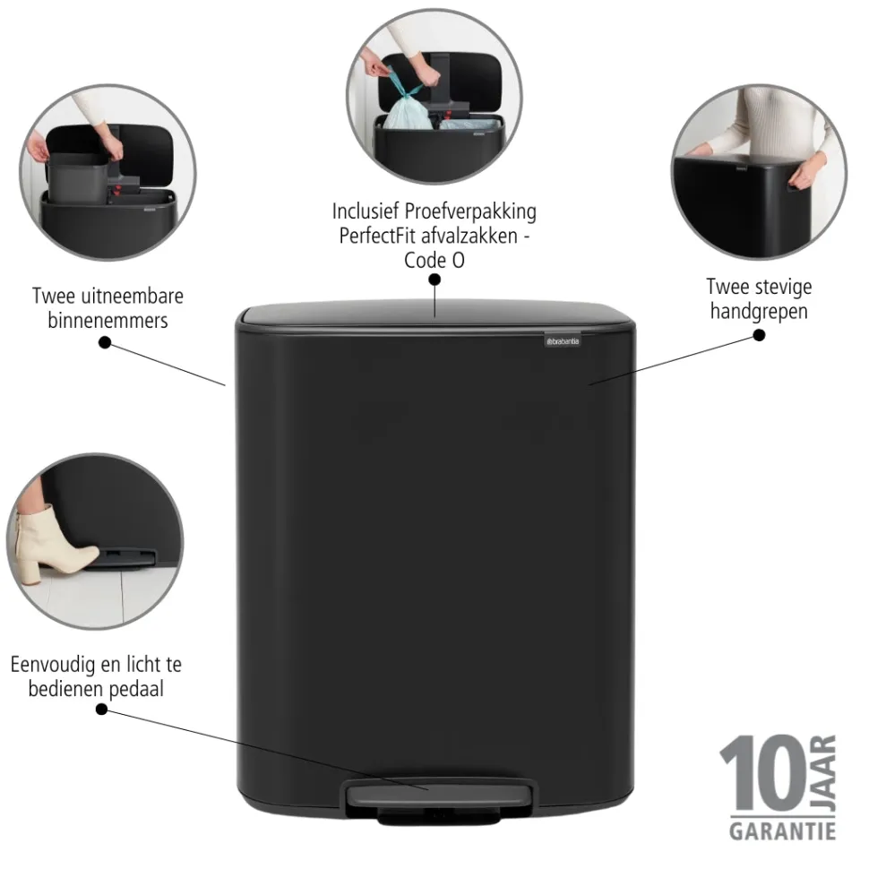 Brabantia Bo Pedaalemmer 2 x 30 L - Zwart