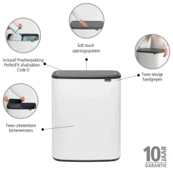 Brabantia Bo Touch Bin Afvalemmer 2 x 30 L - Wit