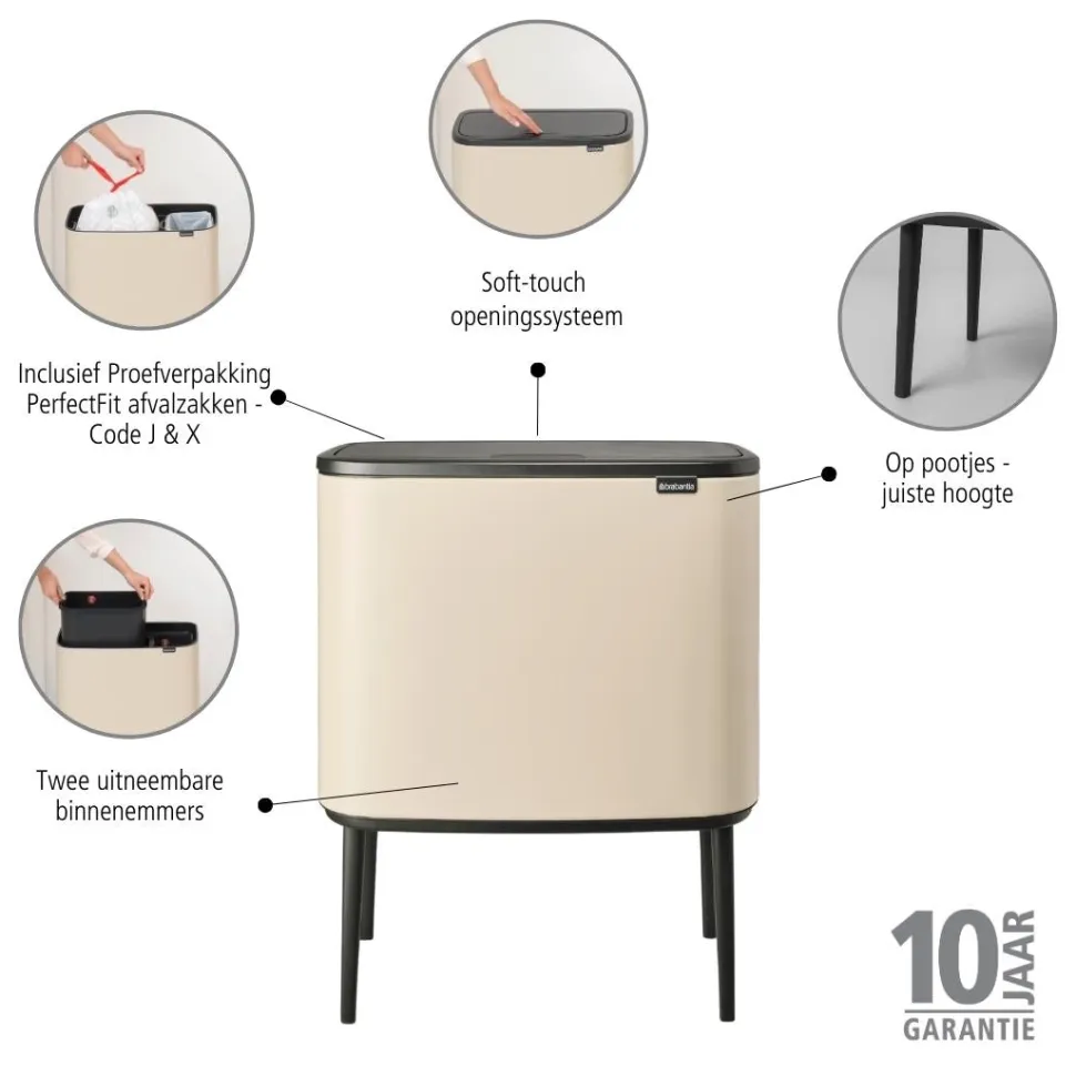 Brabantia Bo Touch Bin Afvalemmer 11 + 23 L - Soft Beige
