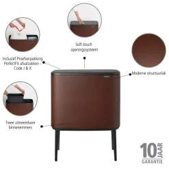 Brabantia Bo Touch Bin Afvalemmer 11 + 23 L - Mineral Cosy Brown