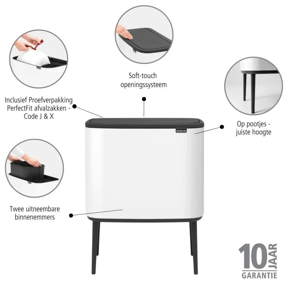 Brabantia Bo Touch Bin Afvalemmer 11 + 23 L - Wit