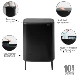 Brabantia Bo Touch Bin Hi Afvalemmer 2 x 30 L - Zwart
