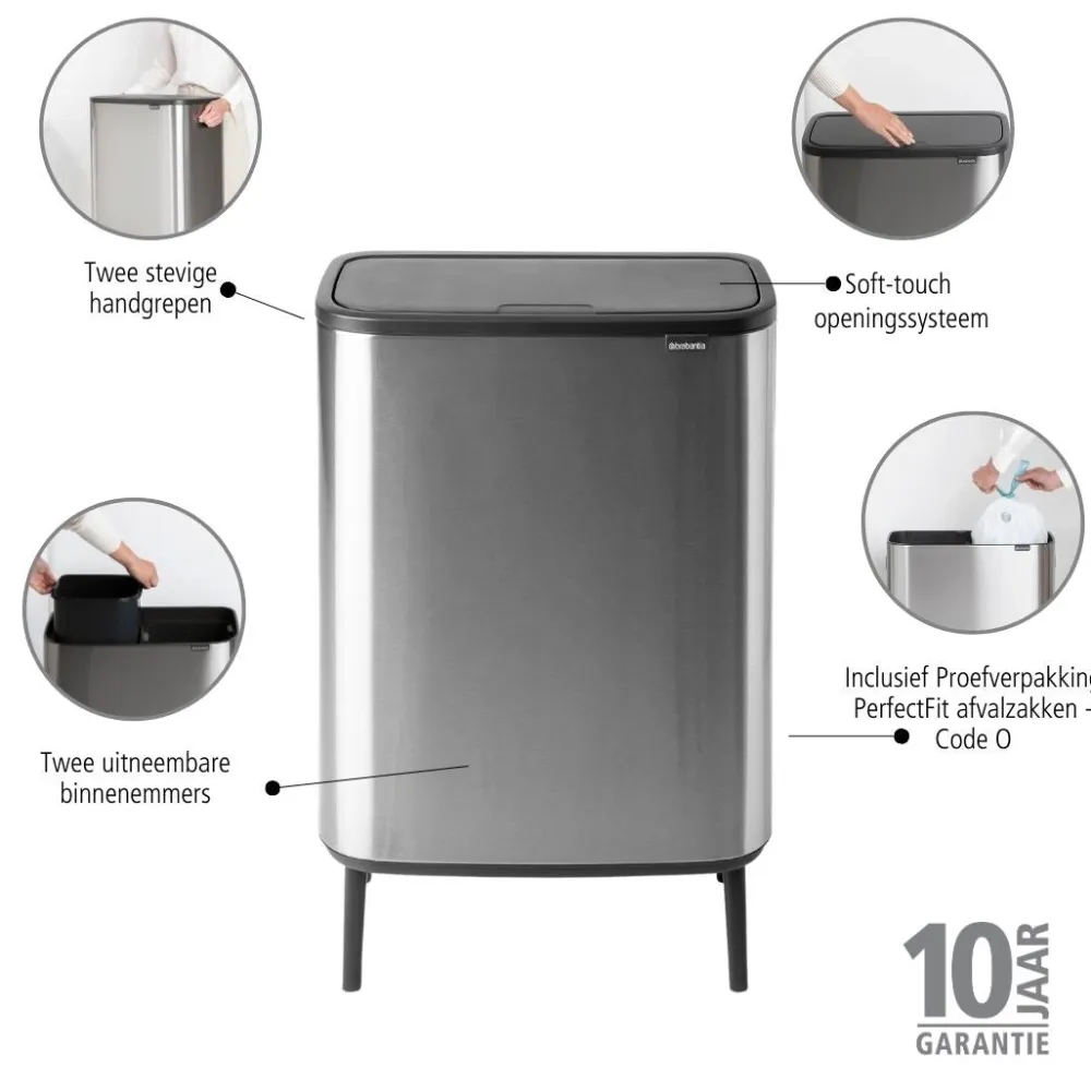 Brabantia Bo Touch Bin Hi Afvalemmer 2 x 30 L - Vingerafdrukvrij Best