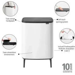 Brabantia Bo Touch Bin Hi Afvalemmer 2 x 30 L - Wit Outlet