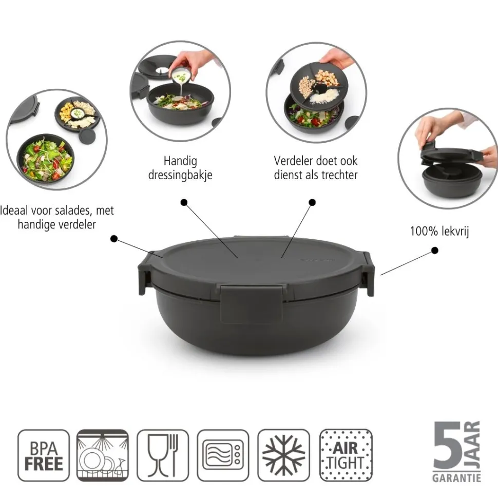 Brabantia Make & Take Salade Lunchbox 1,3 L - Kunststof - Dark Grey