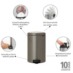 Brabantia NewIcon Pedaalemmer 20 L - Platinum