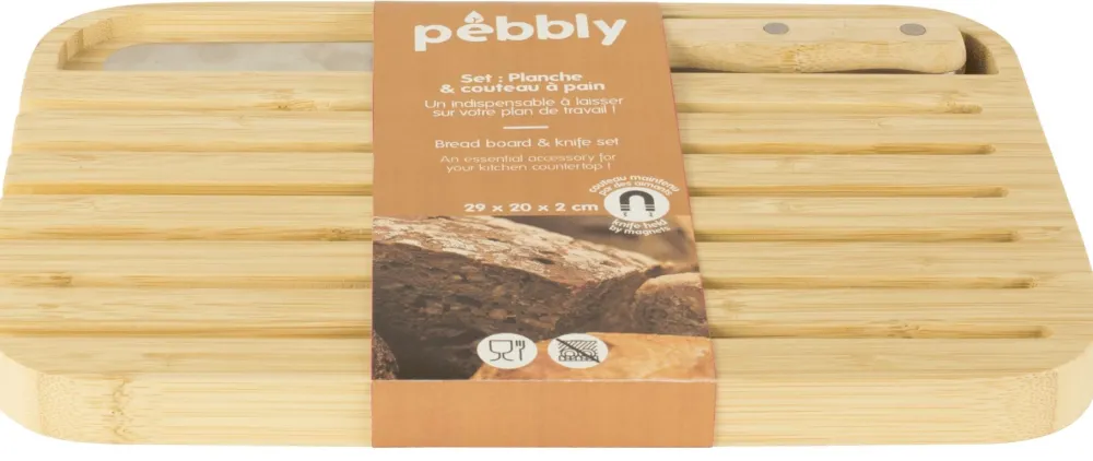 Pebbly Broodplank Met Broodmes Naturel 29x20 cm New