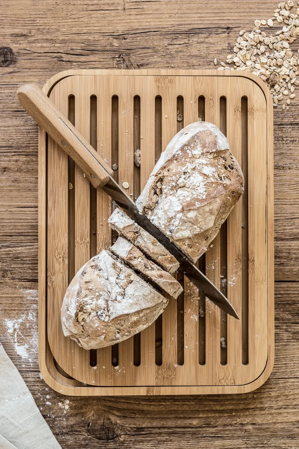 Pebbly Broodplank Met Broodmes Naturel 29x20 cm New