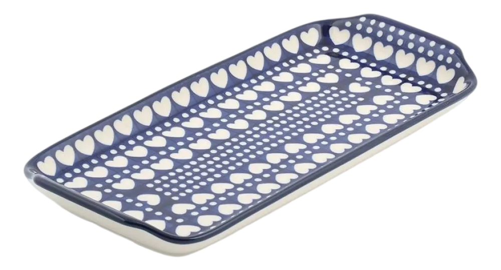 Bunzlau Castle Cakeschaal Oblong Blue Valentine (14,5 x 31,5 cm) New