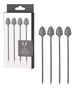Viski Cocktailprikker Art Deco Gunmetal (Set van 4) Outlet