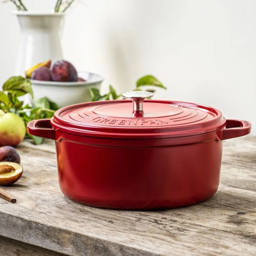 Hapjespan Greenpan Featherweights Met Keramische Antikleeflaag Met Deksel Red 22 cm