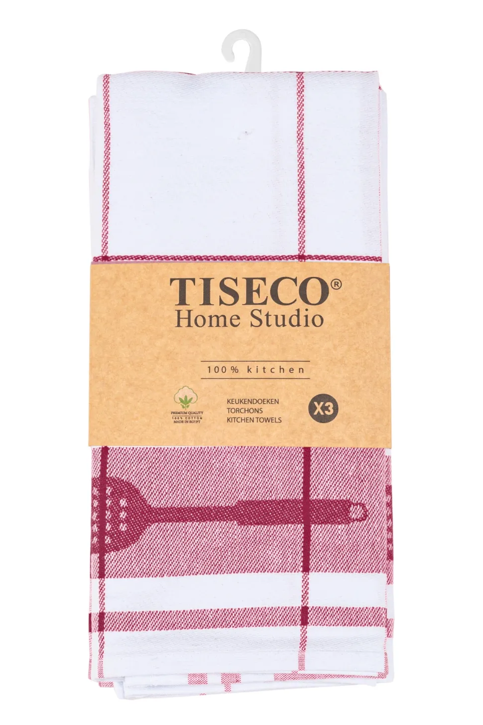 Keukendoek Tiseco Home Studio Pharao Utensils Red (Set van 3) - 50 x 70 cm