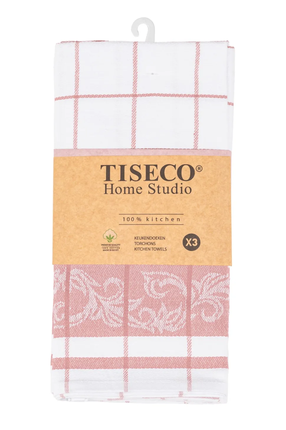 Keukendoek Tiseco Home Studio Pharao Arabesque Pink (Set van 3) - 50 x 70 cm