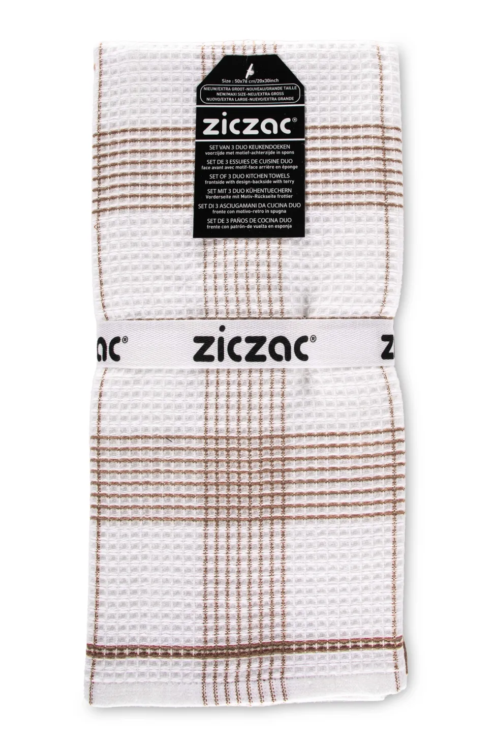 Keukendoek Ziczac Culinary Duo Waffle Brown (Set van 3) - 50 x 76 cm