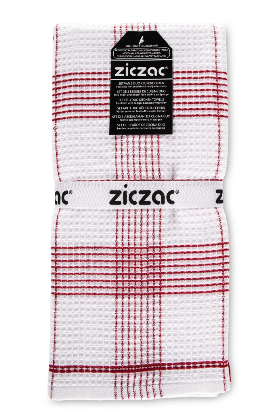 Keukendoek Ziczac Culinary Duo Waffle Red (Set van 3) - 50 x 76 cm