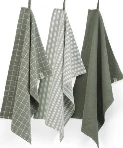 Walra Keukenset Dry Cubes Uni, Stripes & Blocks Legergroen (Set van 3) Sale
