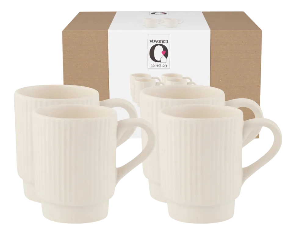 Mok vtwonen Mugs With Ear Ceramic Offwhite (Set van 4)