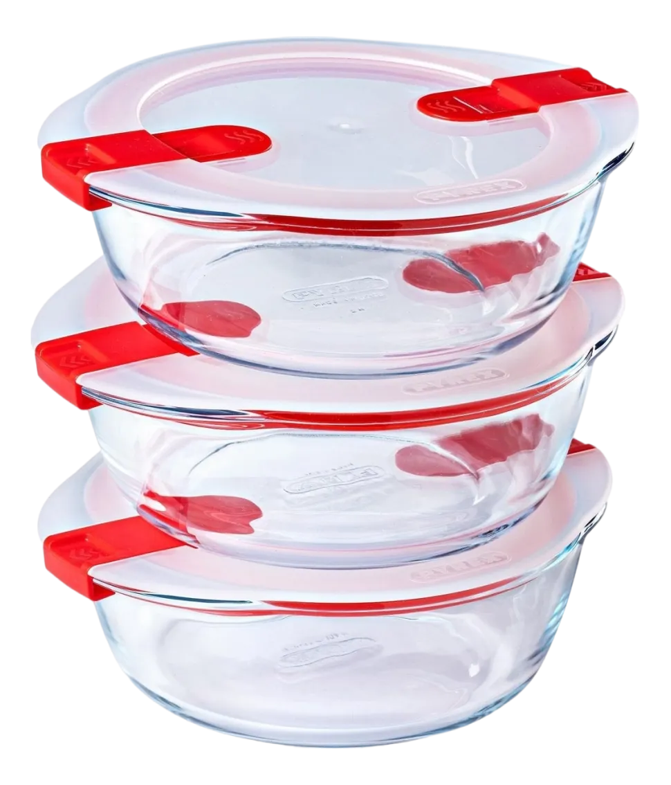 Ovenschaal Pyrex Cook & Heat Rond met Deksel 1,1 L (Set van 3)