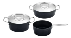 Pannenset Fissler Adamant Pannenset met RVS Deksel Zwart (3-delig)