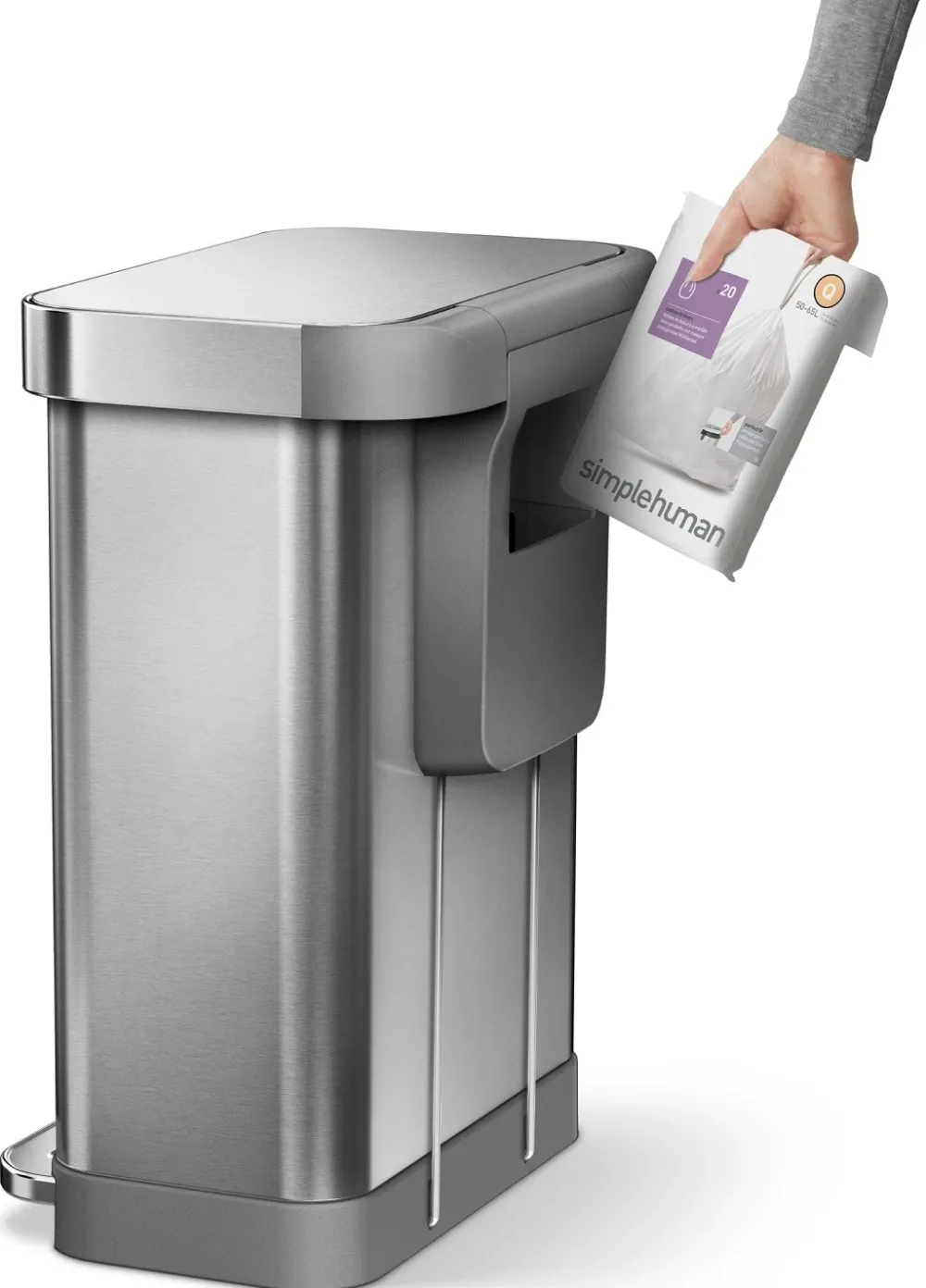 simplehuman Pedaalemmer Rectangular Liner Pocket RVS Zilver 45L Clearance