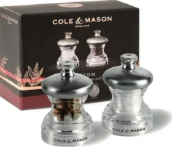 Peper- en zoutmolen Cole & Mason Button Clear Inox Mini
