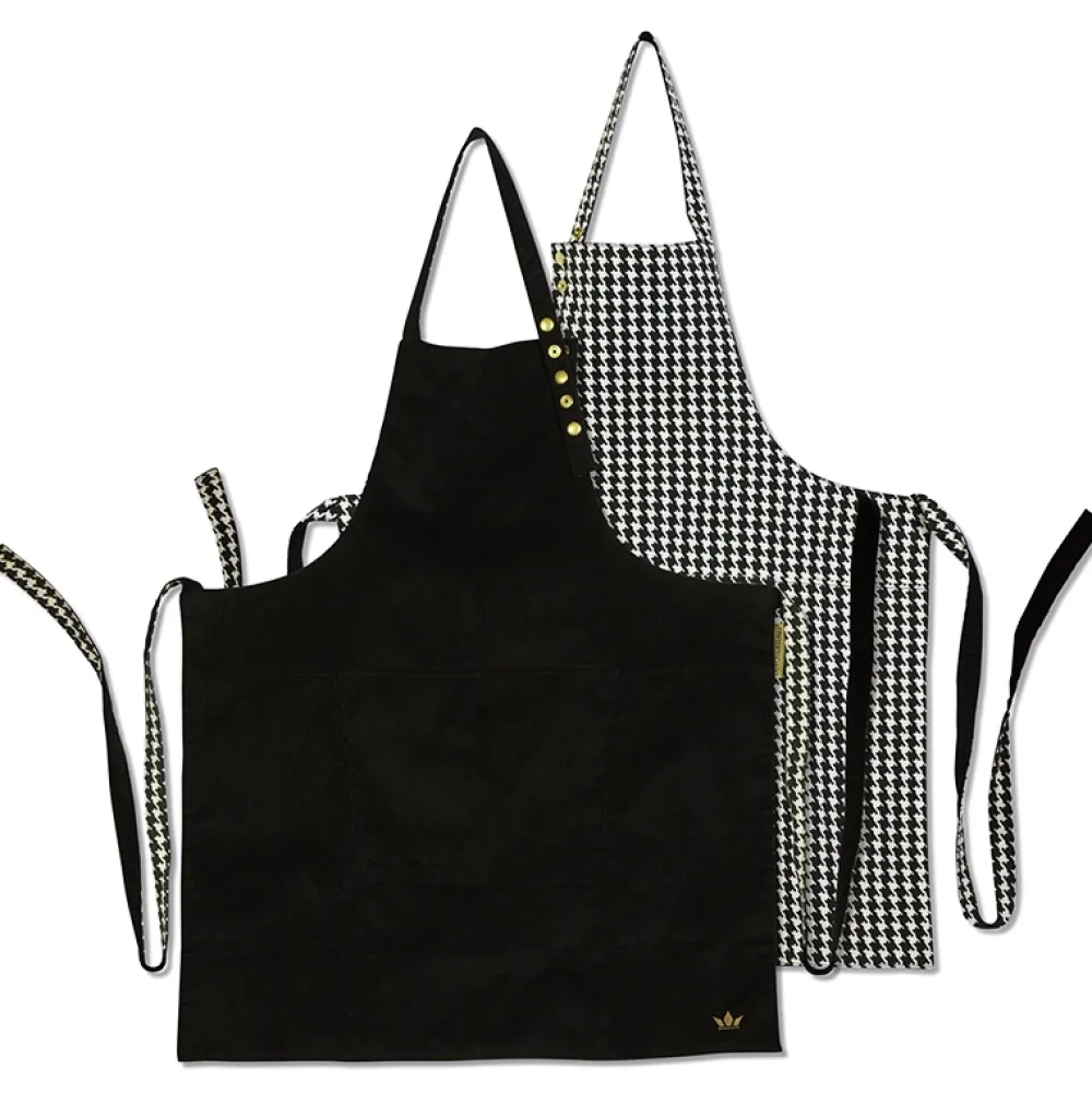 Dutchdeluxes Schort Reversible Serie Apron Black Pied De Poule New