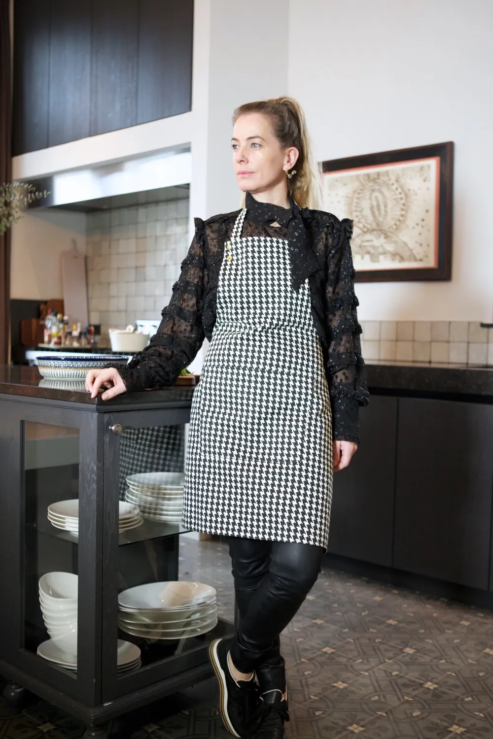 Dutchdeluxes Schort Reversible Serie Apron Black Pied De Poule New