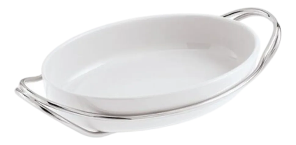 Serveerschaal Sambonet New Living Holder With Oval Porcelain 44 x 27 cm