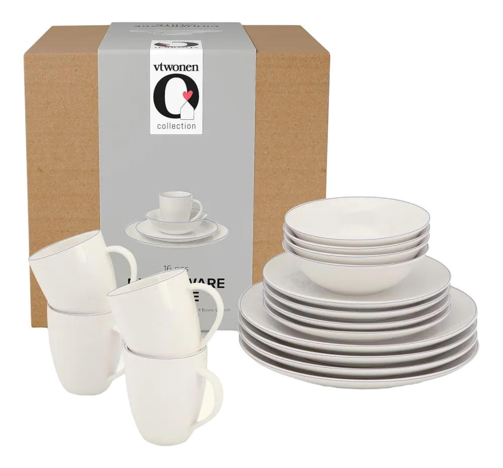 VT Wonen Servies vtwonen Dinnerware White-Blue Line (16-delig) Clearance