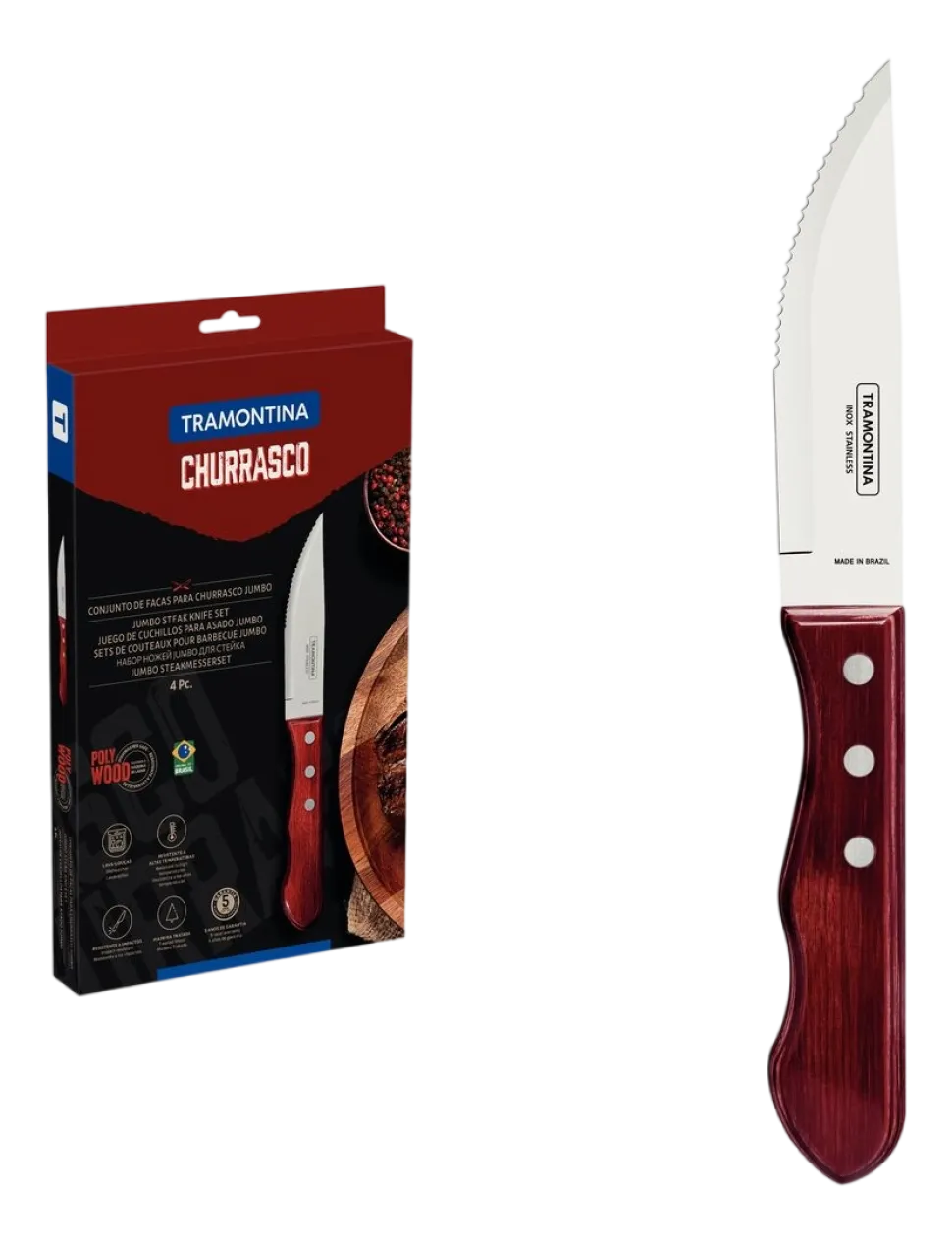Steakmes Tramontina Jumbo Rood 11 cm (Set van 4)