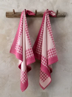 Theedoek De Witte Lietaer Pied De Poule Fuchsia (2 stuks)