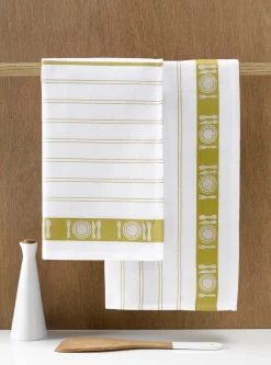 De Witte Lietaer Theedoeken BML White Yellowgreen (3 stuks) Outlet