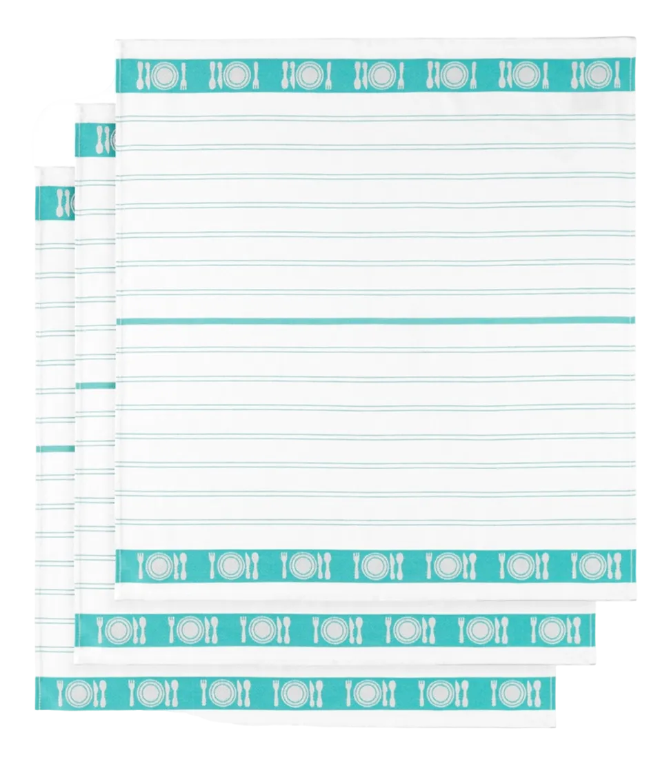 Theedoeken De Witte Lietaer BML White-Aqua (Set van 3)