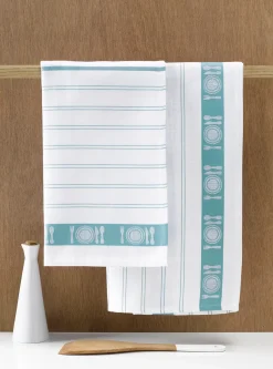Theedoeken De Witte Lietaer BML White-Aqua (Set van 3)