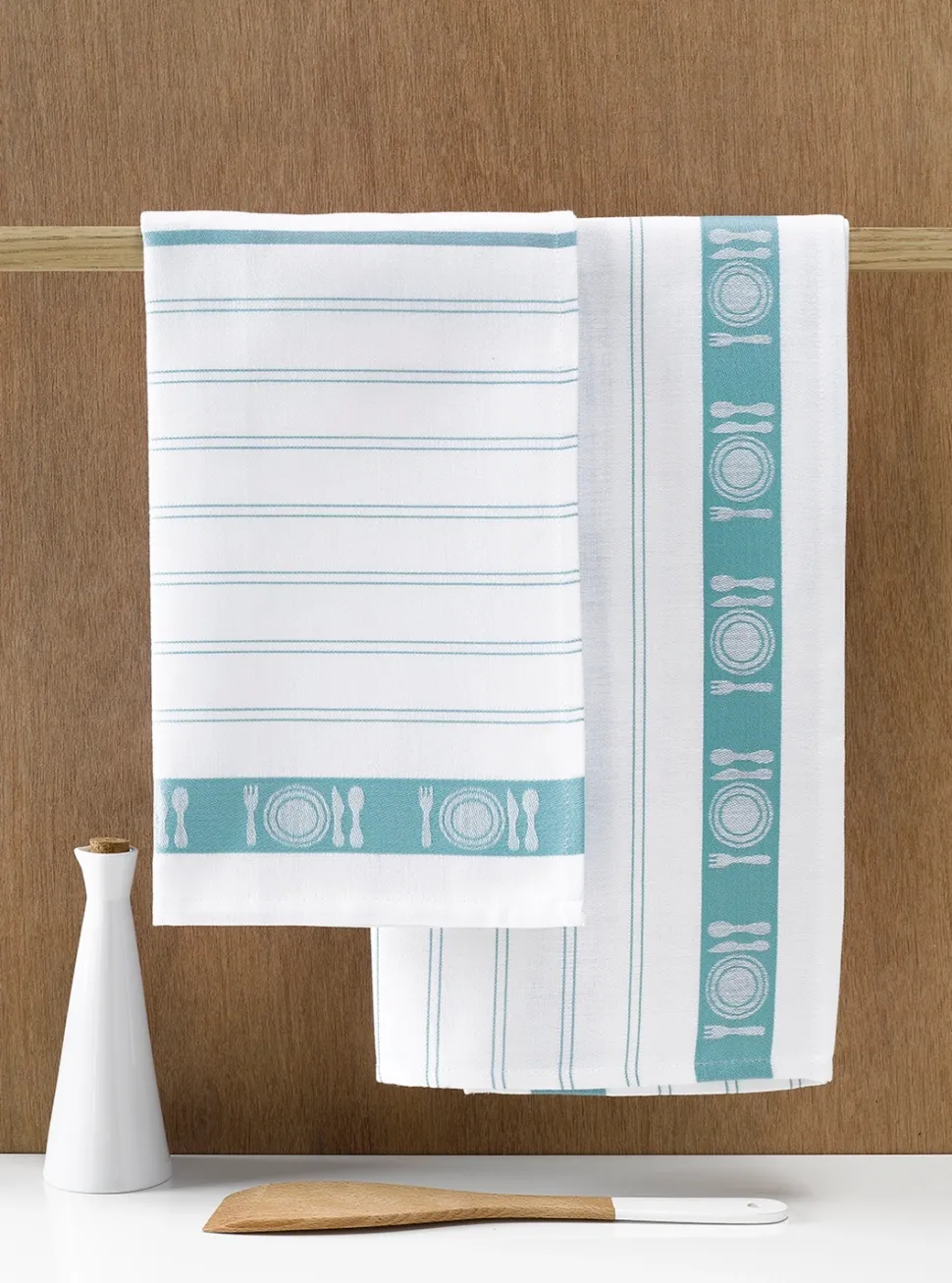 Theedoeken De Witte Lietaer BML White-Aqua (Set van 3)