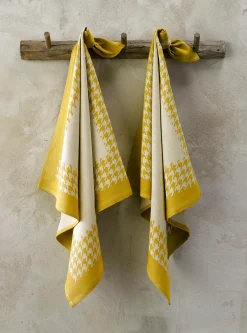 De Witte Lietaer Theedoeken Pied de Poule Ochre (2 stuks)