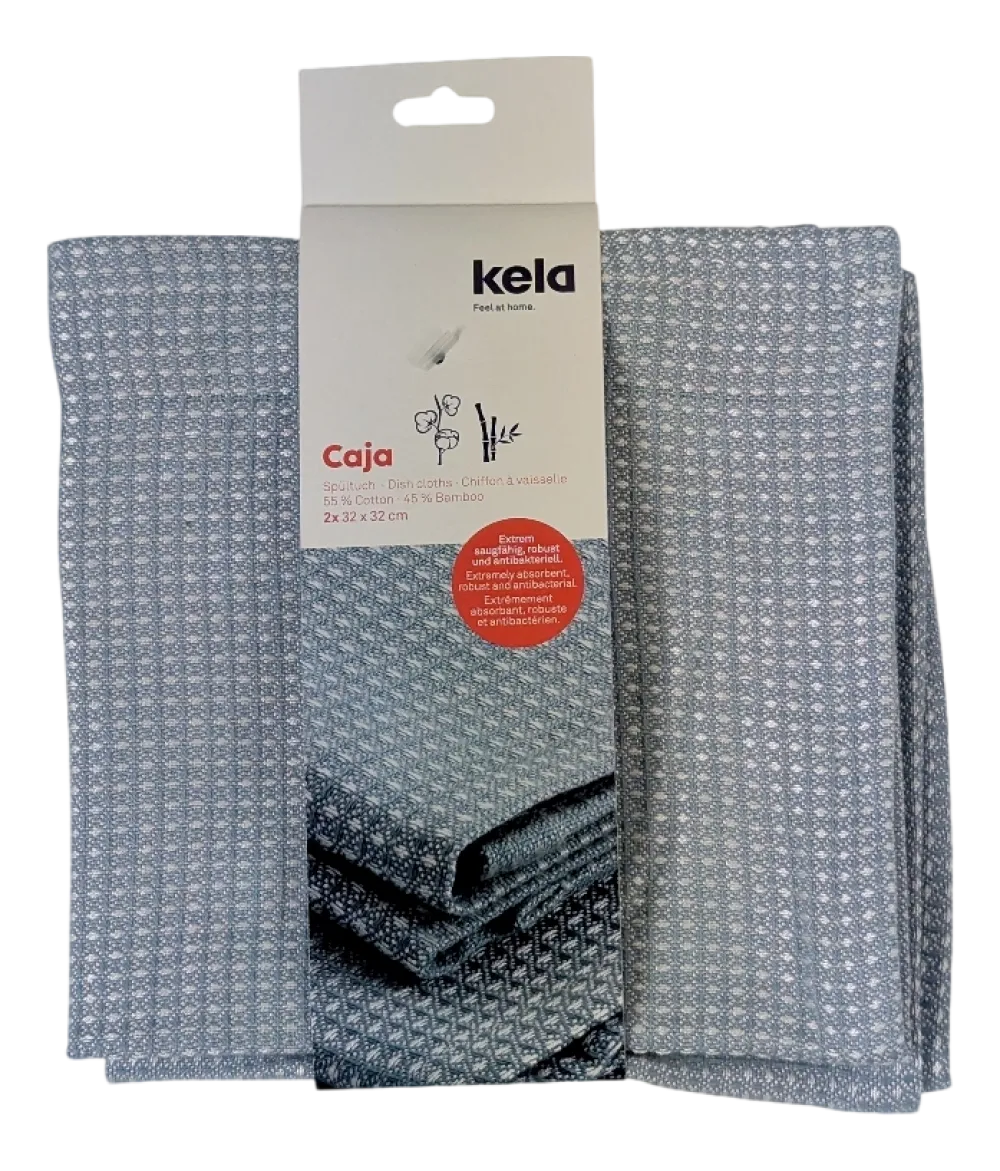 Kela Theedoek Caja Smoke Blue (Set van 2) - 32 x 32 cm Clearance