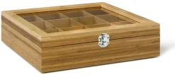 Theedoos Bredemeijer Bamboo 12-Vaks Venster Bruin