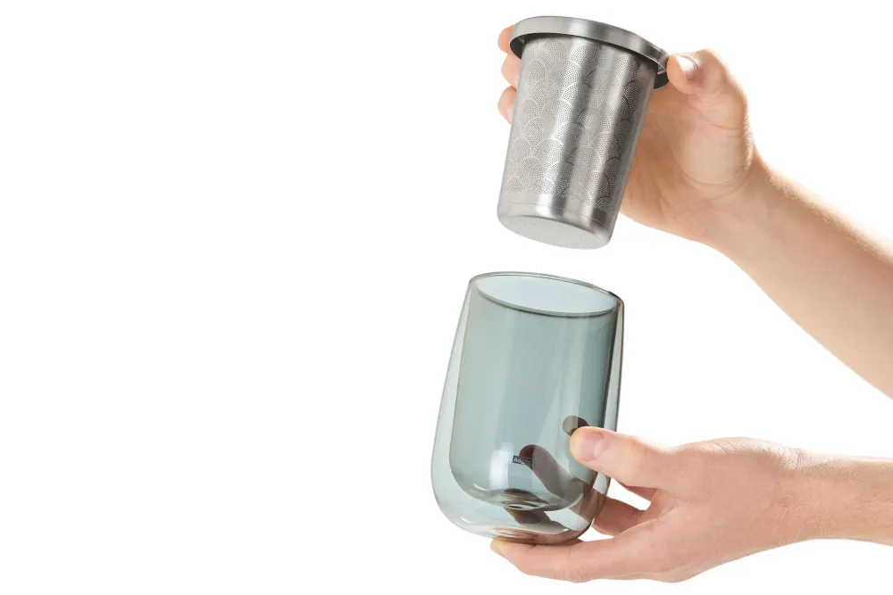 AdHoc Theeglas met Filter Fusion Grijs 400 ml (2-delig) Outlet