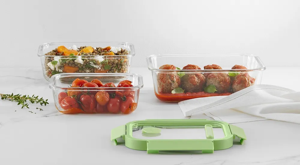Lekue Vershoudbakje Lékué doos Glas set van 3 Green Sale