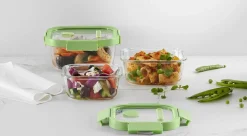 Vershoudbakje Lékué doos Glas Vierkant set van 3 Green
