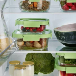 Vershoudbakje Lékué doos Glas Vierkant set van 3 Green