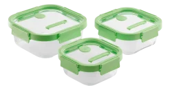 Vershoudbakje Lékué doos Glas Vierkant set van 3 Green