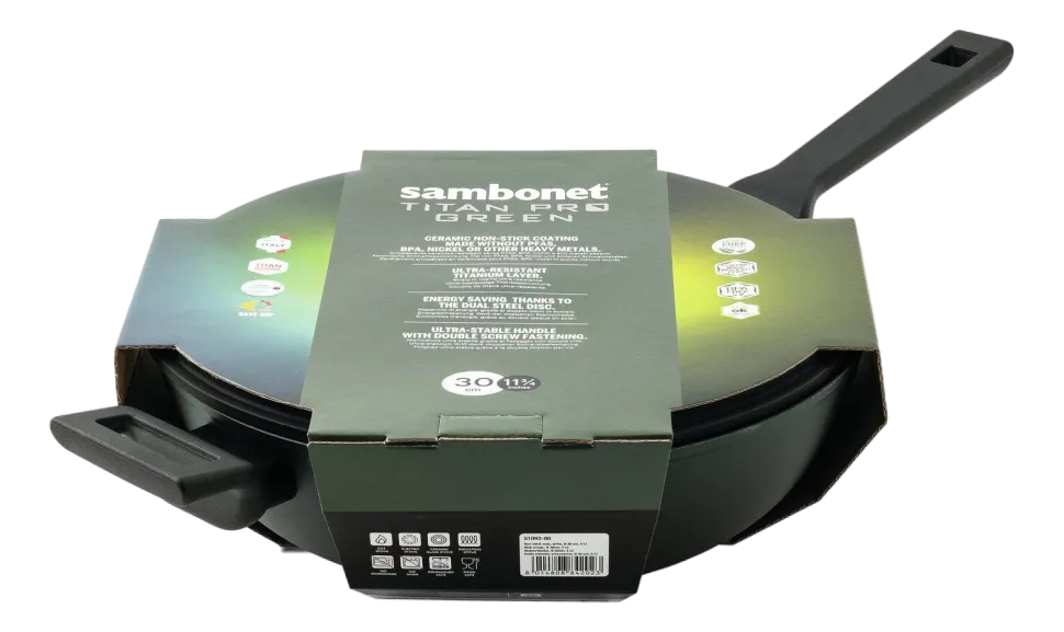 Wokpan Sambonet Titan Pro Green Double Induction1 Handle 30 cm